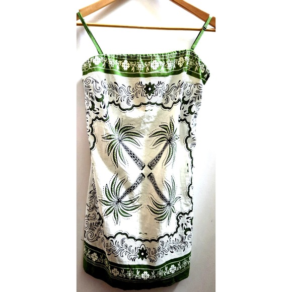 Reve de Soliel Dresses & Skirts - Reve de Soliel Dress S Vacay/Resort Palm Trees Strap Cotton Cream/Green Print